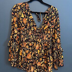 Floral Print Blue & Yellow Blouse